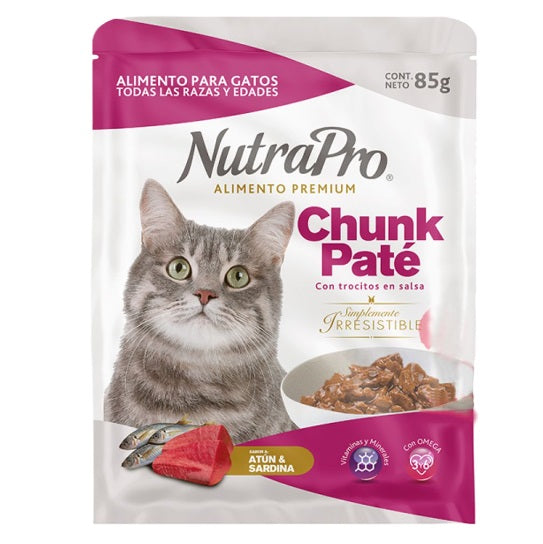 Nutrapro Chunk Paté con trocitos en salsa sabor a Atún con sardina 85g