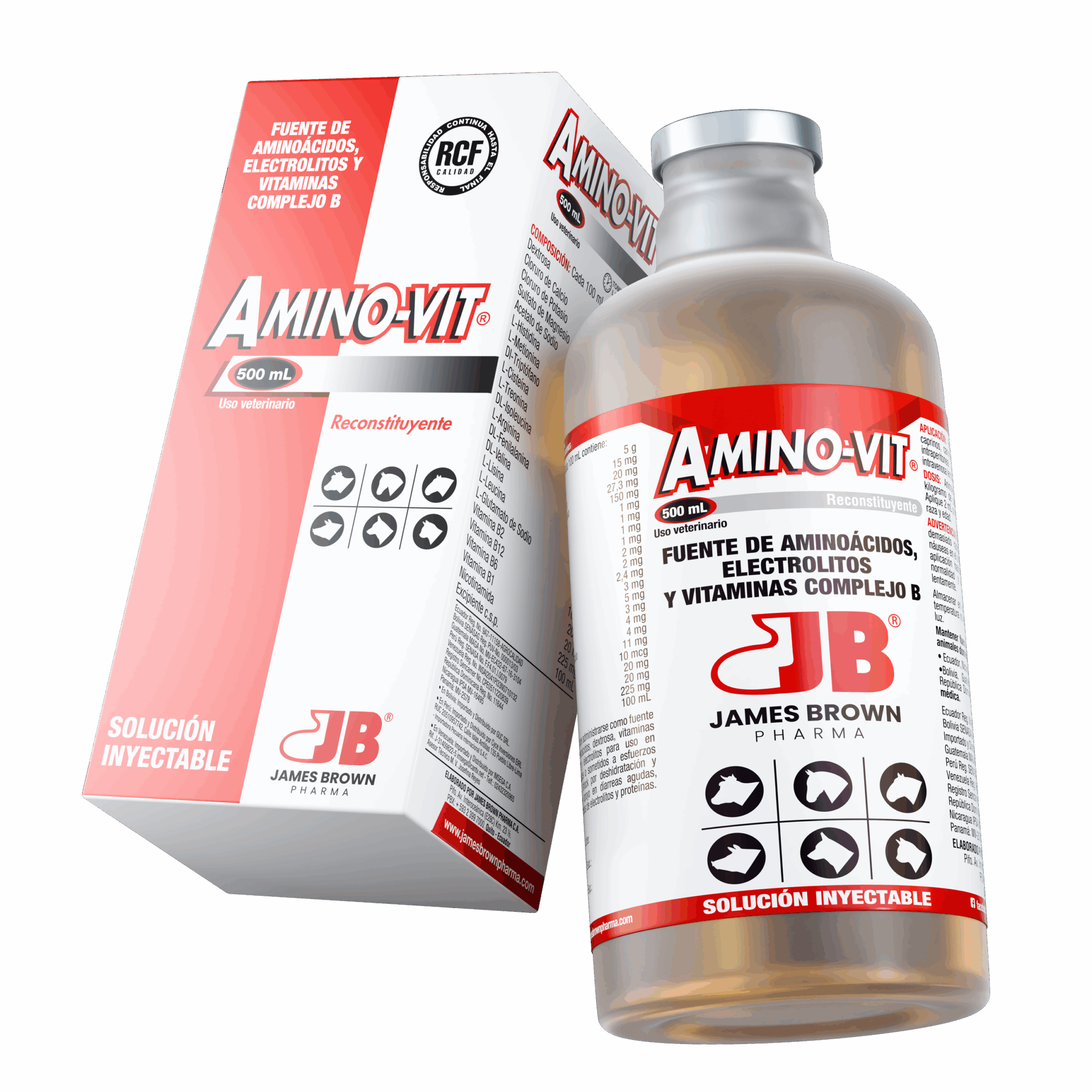 Aminovit Solución Inyectable. Fuente de Aminoácidos, Electrolitos y Vitaminas del Complejo B.