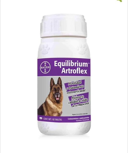 Equilibrium Artro Perros Suplemento frasco de 60 tabletas masticables saborizadas.